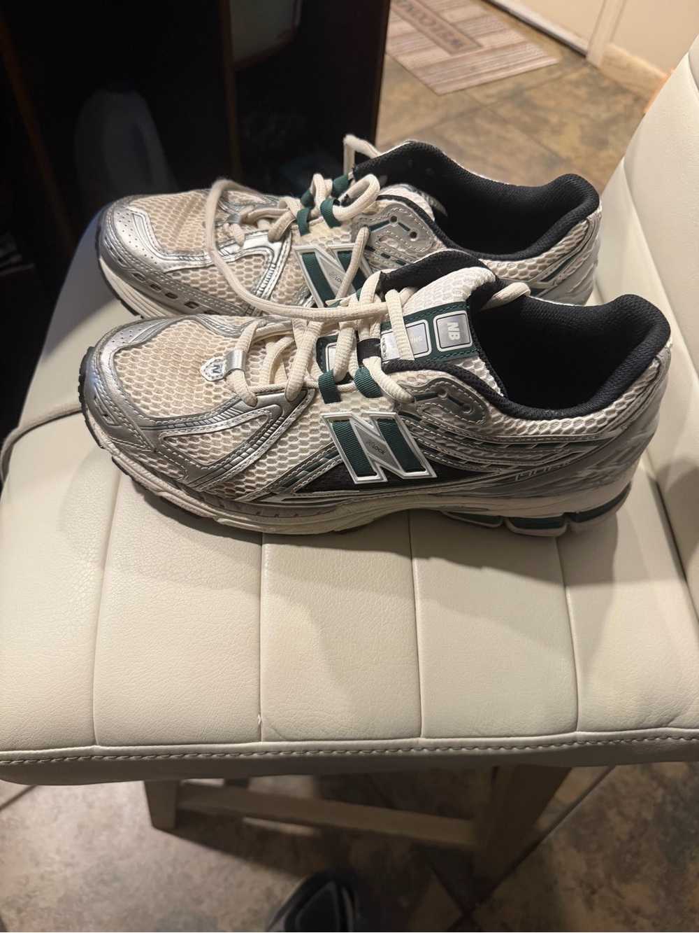 New Balance White & Teal Athletic Sneakers